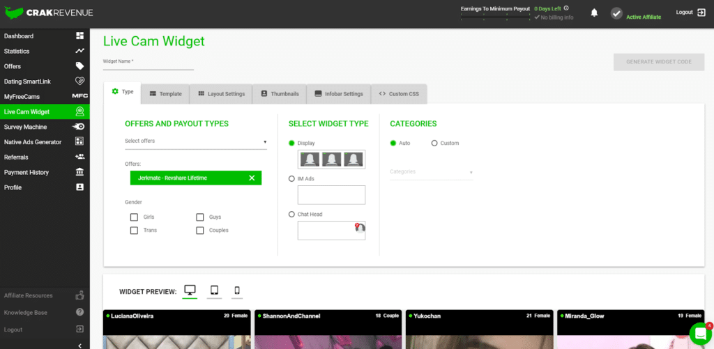 Exploring our powerful Live Cam Widget - CrakRevenue