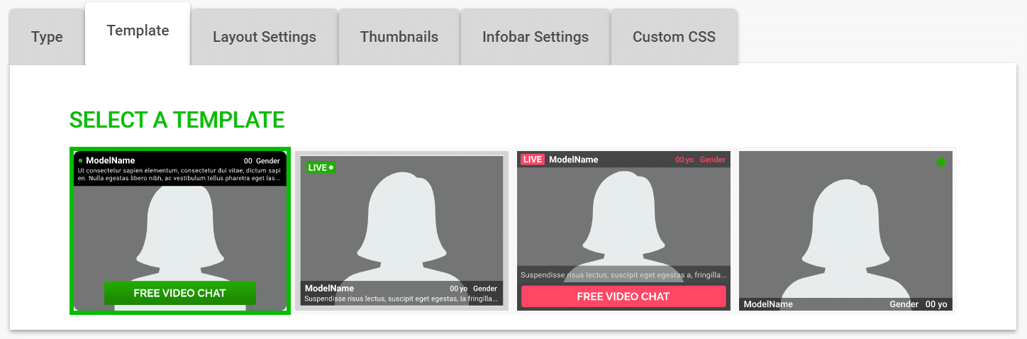 Live Cam Widget Template selection
