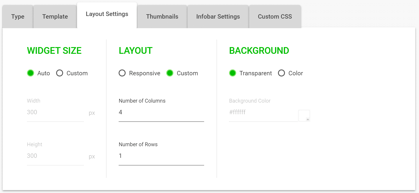 Live Cam Widget Layout Settings